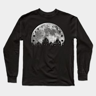 Trees And Moon Phase On Moon Long Sleeve T-Shirt